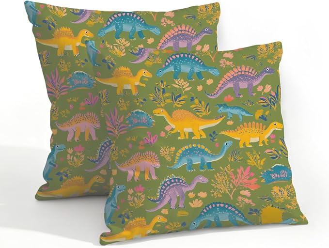 20x20 Inch Outdoor Pillow Covers Set of 2 Waterproof Throw Pillow Covers Decorative Couch Cushion Covers Yellow Cute Dinosaurs Square Pillowcases Protectors for Patio Garden Sofa