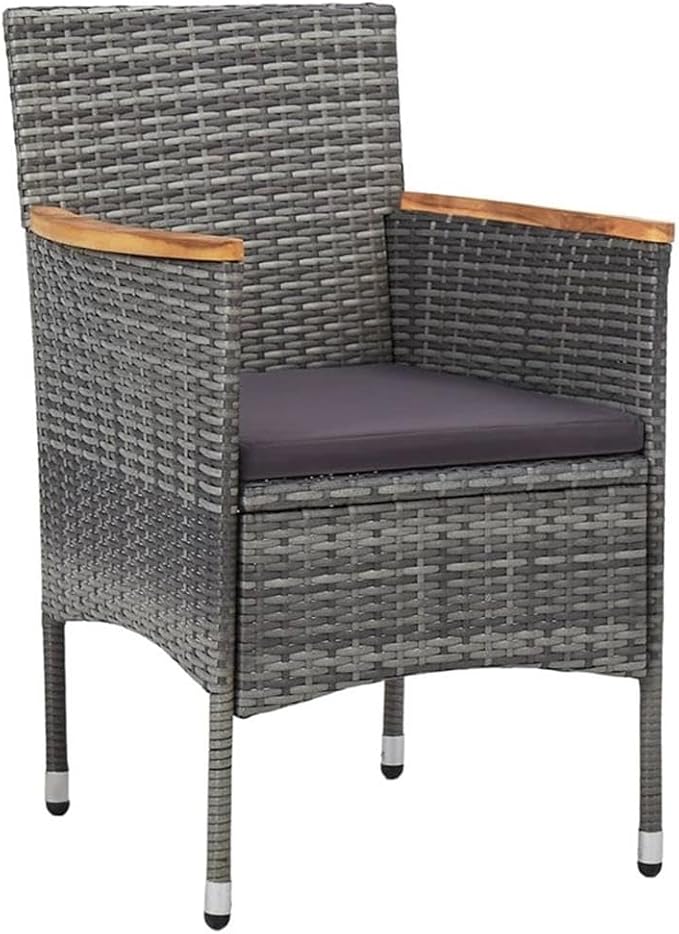BOWERY HILL 3-Piece Patio Dining Set, Gray Poly Rattan and Acacia Wood, Weather-Resistant, Cushioned Seats, Oiled Finish, Modern Outdoor Table and Chairs for Garden, Balcony, or Terrace
