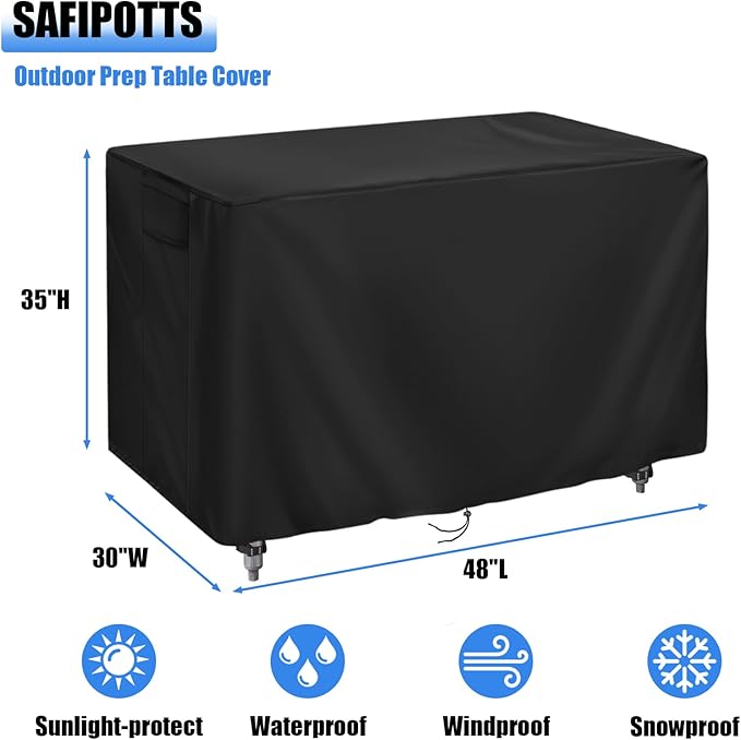 Outdoor Prep Table Cover 48 Inch, Waterproof Patio Stainless Steel Table Cover, Workbench Covers Waterproof, Picnic BBQ Grill Cart Covers (Black) (Black, 48''L x 30''W x 35''H)