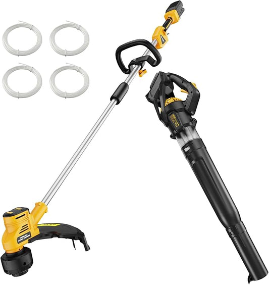 16-Inch Cordless String Trimmer & 600 CFM Leaf Blower Combo Compatible with DEWALT 20V MAX Battery (Tool Only), Brushless Weed Eater Edger with Dual Safety Switch & 3-Speed Turbo Lightweight Blower
