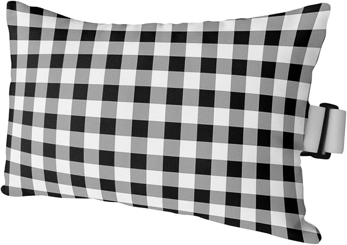 Outdoor Pillows Covers with Inserts Farmhouse Rural Style White and Black Plaid Waterproof Recliner Pillow with Adjustable Strap Throw Pillows for Patio Furniture Pool Lounge Chair, 11x16 inch, 1PCS