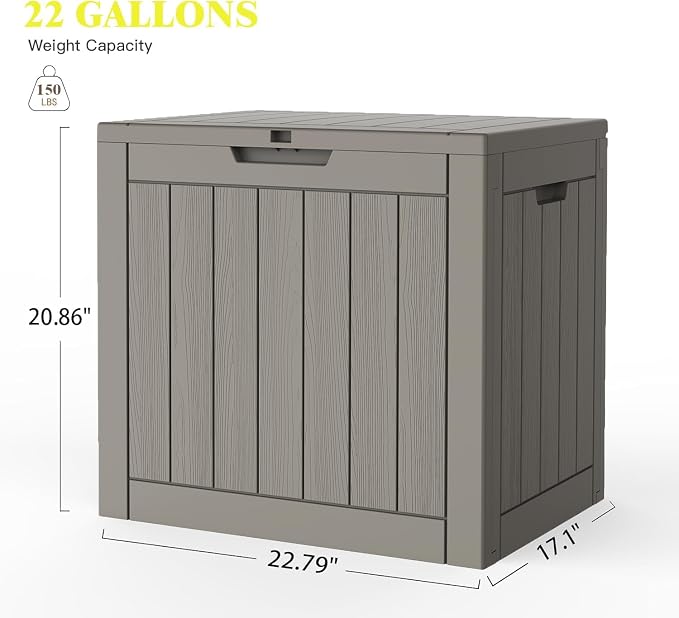 Outdoor Storage Box 22 Gallon, Deck Box Waterproof, Small Storage Bins with lids, Weatherproof Resin Lockable Storage for Secure Package Deliveries & Indoor Storage in Garden or Patio, Yard