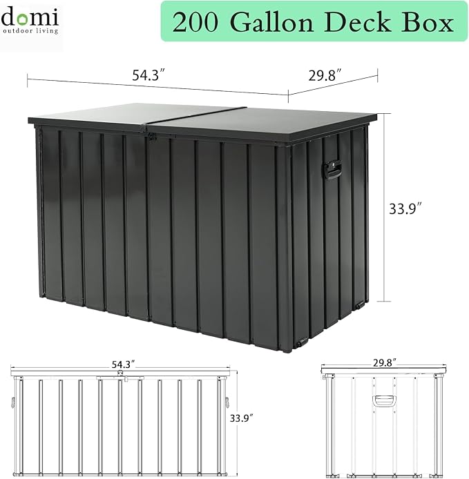 200 Gallon Outdoor Storage Deck Box, Lockable Mobile Rolling Metal Storage Bin, Waterproof UV Resistant Large Container Organizer for Patio Garden Yard,Dark Gray