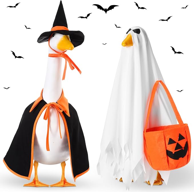 2 Set Halloween Goose Outfit Lawn Porch Goose Cloths Plastic Clothing Fall Halloween Outfit for 23 Inches Outdoor Patio Yard Lawn Art Decoration