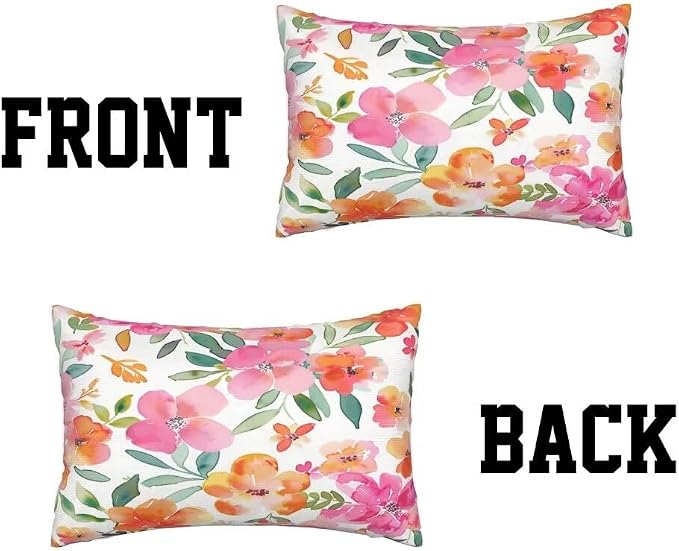 Outdoor Pillows Waterproof Set of 2 Outdoor Pillow Covers 16x24 Inch, Red Throw Pillows Flower Pillow Covers, Summer Garden Decorative Pillows Outdoor Pillows for Patio Furniture Car Home Decor -hs317