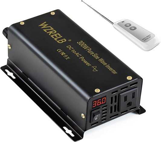 WZRELB 300W Pure Sine Wave Inverter 600W Peak DC 48V to 110V AC Power Converter Off Grid LED Display with Remote Controller