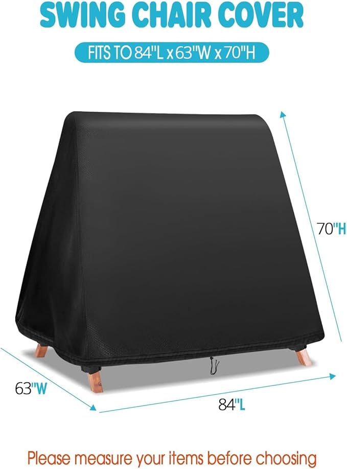 Outdoor Swing Cover,Waterproof Chair-Cover for Patio A Frame Swings,Windproof and Sun Protect Porch Swing-Stand Covers with Drawstring and Buckles (84" Lx63 Wx70 H)