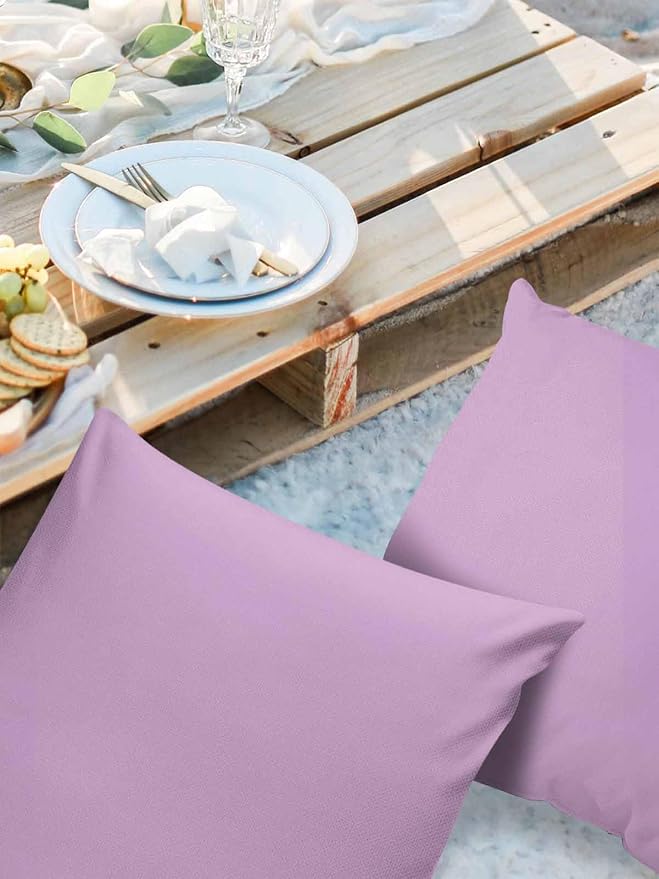 Outdoor Waterproof Throw Pillow Covers Set of 2 Lavender Pillowcases 26x26 Inches Solid Purple Color Patio Decorative Pillows Cushion Case Patio Pillows for Couch Bed Chair Garden