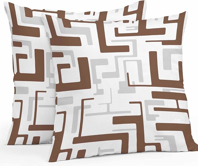 Vandarllin Outdoor Throw Pillows Covers 26x26 inch Set of 2 Waterproof Brown Geometric Stripes Decorative Zippered Cushion Covers for Patio Furniture, Modern Abstract Lines Lumbar Pillowcases