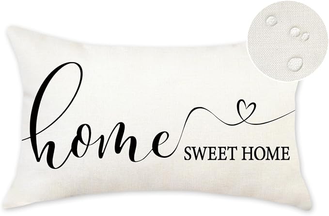 ONWAY Home Sweet Farmhouse Waterproof Throw Pillow Cover 12 x 20 Inch Indoor Outdoor Decorative Cushion Case for Home Sofa Couch Porch Decorations