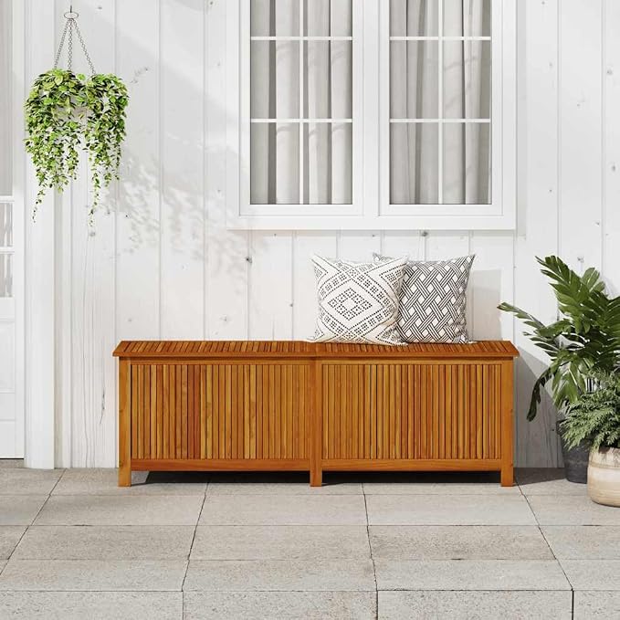 Solid Acacia Wood Storage Box with Oiled Finish, 68.9 Inch Large Rectangular Deck Box for Garden and Patio, Wooden Outdoor Cushion Chest for Pillows and Blankets, Brown