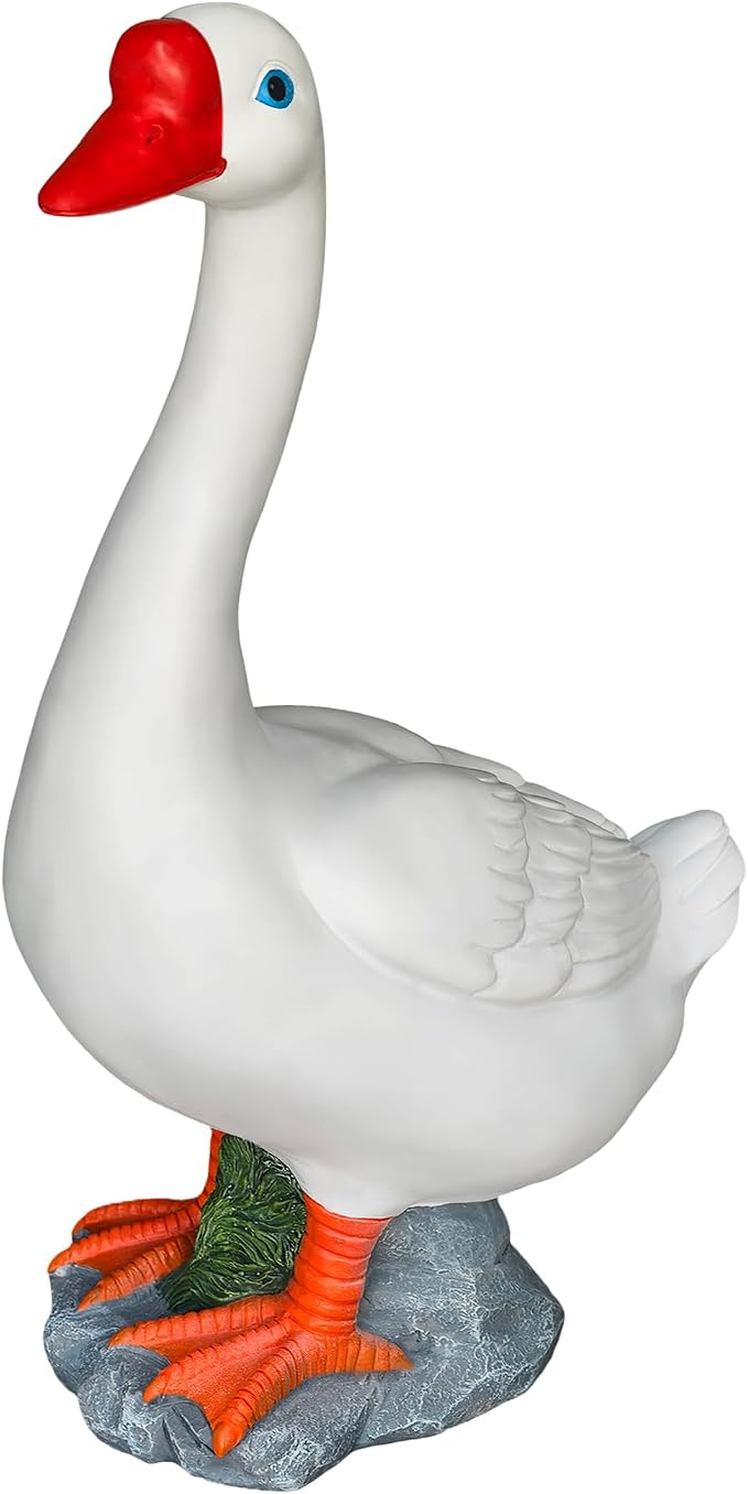 20" Large Porch Goose Statue Decor, White Lifelike Lawn Goose Sculpture ,Resin Indoor or Outdoor Decorative Figurine for Garden, Patio, Yard, Entryway Accent, Unique Housewarming Gift, Gifts for Mom