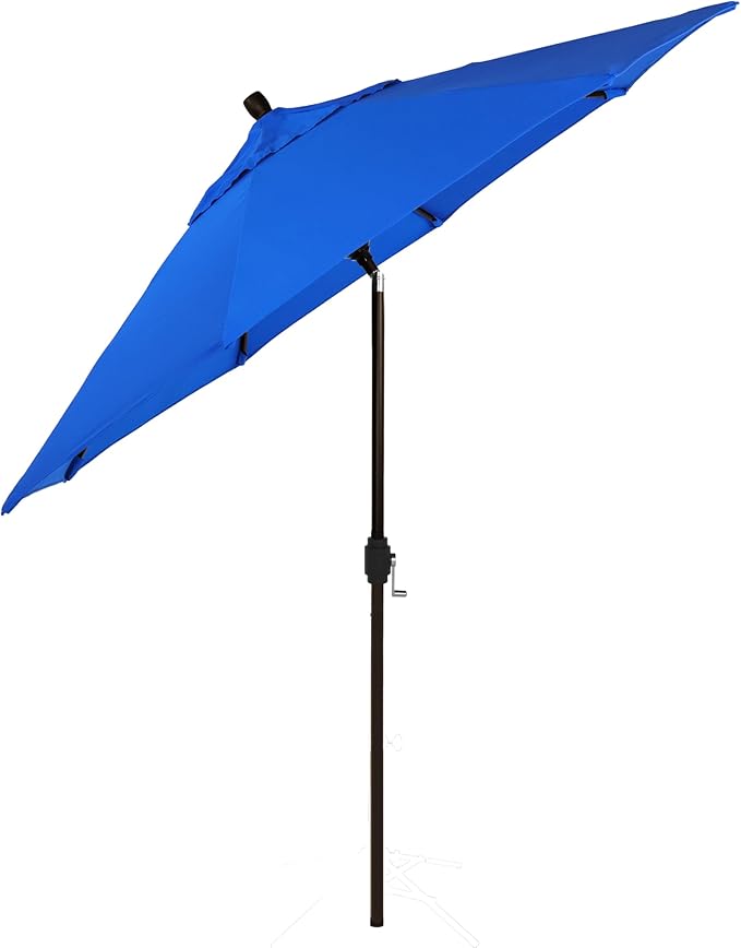 California Umbrella 12-Year-Non-Fading, 9Ft Premium Sunbrella Patio Umbrella, Hand-Crank, Button-Tilt, Bronze Frame, Pacific Blue Fabric