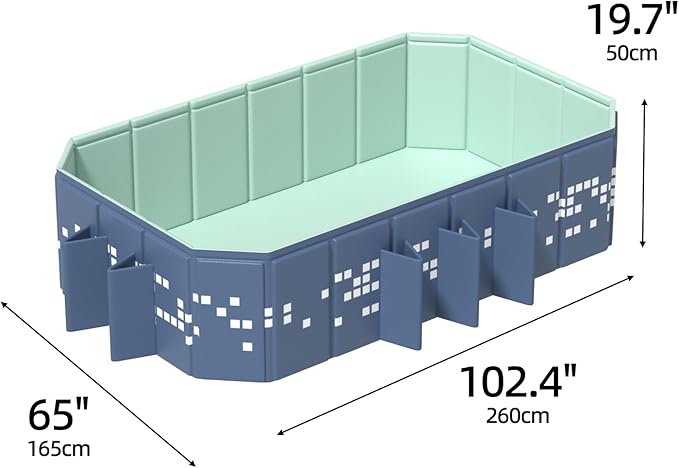 Large Foldable Swimming Pool, Mosaic Design Non-Inflatable Rectangular Pool, Oversized Thickened Framed Pool, Collapsible Pool for Kids Adults, Backyard Outdoor Pool 102.4"x65.0"x19.7"- Blue