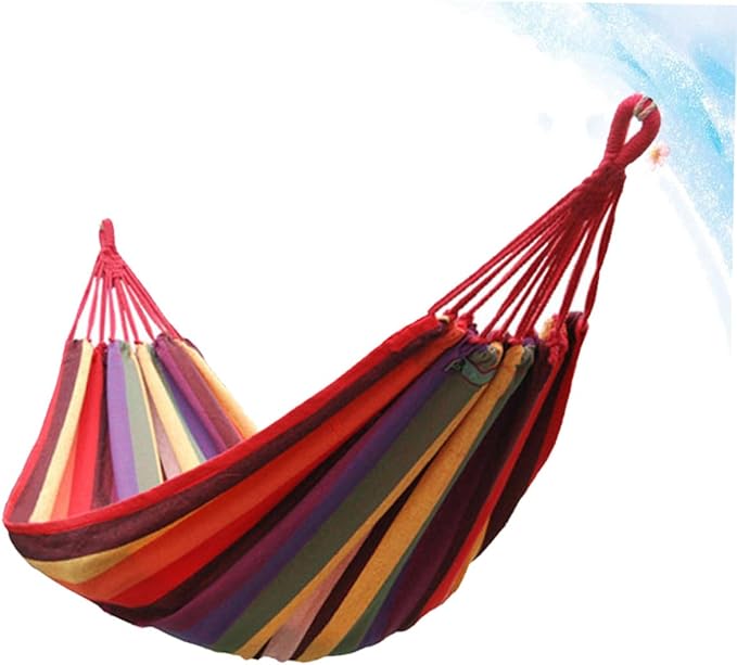 Outdoor Camping Hammock Canvas Swing Hanging Chair 190x85cm Portable Striped Hammock for Patio Garden Backyard Use