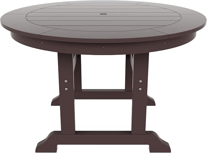 WestinTrends Ashore 5 Pieces Adirondack Outdoor Dining Set, All Weather Poly Lumber Slatted Modern Farmhouse Patio Furniture Set, 47" Trestle Round Table and 4 Adirondack Dining Chair, Dark Brown