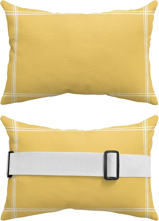 Outdoor Pillows Covers with Inserts Solid Color Yellow Waterproof Recliner Pillow with Adjustable Strap Throw Pillows for Patio Furniture Pool Lounge Chair, 11x16 inch, 1PCS