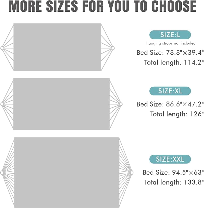 2 Persons Hammock - Portable Camping Bed for Patio, Backyard, Porch, Outdoor and Indoor Use - Soft Cotton Hammock with Carrying Bag