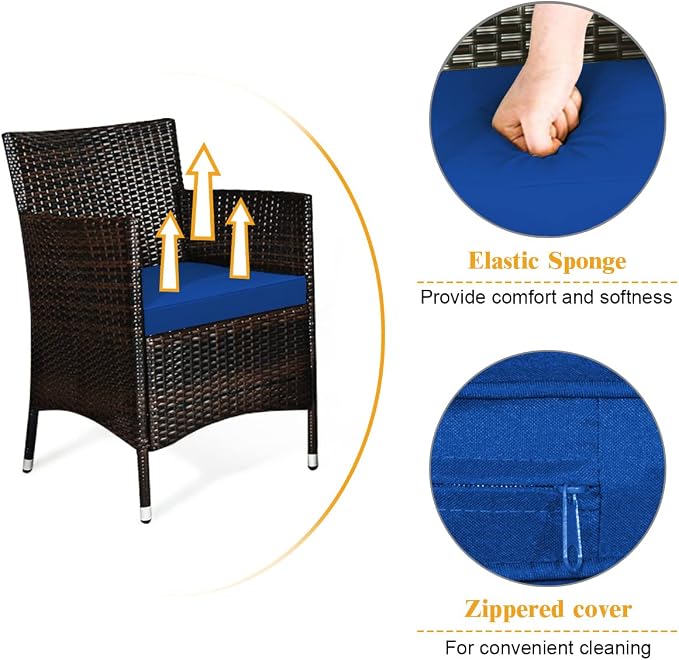 COSTWAY 8PCS Rattan Patio Furniture Set | Outdoor Wicker Rattan Chairs with Coffee Table, Rattan Cushioned Conversation Set for Backyard Balcony Porch Poolside, Navy