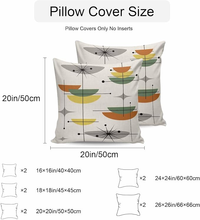 Vandarllin Outdoor Throw Pillows Covers 24x24 inch Set of 2 Waterproof Boho Mid Century Decorative Zippered Cushion Covers for Patio Furniture, Sage Green Yellow Geometric Abstract Lumbar Pillowcases