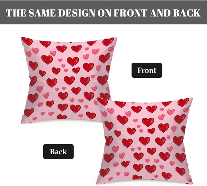 20x20 Inch Outdoor Pillow Covers Set of 2 Waterproof Throw Pillow Covers Decorative Couch Cushion Covers Red Pink Heart Square Pillowcases Protectors for Patio Garden Sofa