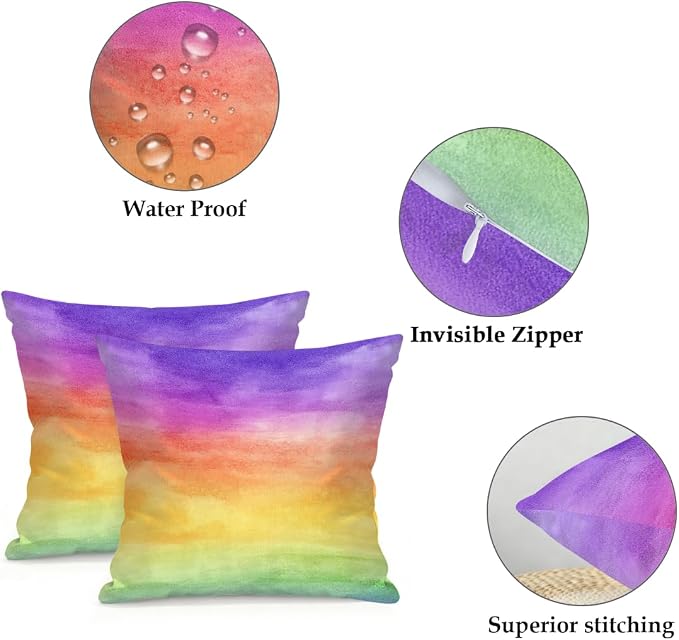 22x22 Inch Outdoor Pillow Covers Set of 2 Waterproof Throw Pillow Covers Decorative Couch Cushion Covers Watercolor Rainbow Square Pillowcases Protectors for Patio Garden Sofa