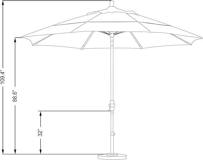 California Umbrella 11' Round Crank Lift, Collar Tilt, Aluminum Pole, Fiberglass Rib Patio Umbrella, Bronze Finish, Sunbrella Cilantro