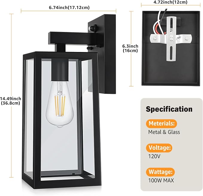 SHINE HAI Dusk to Dawn Outdoor Wall Lantern, Double Extra Large Exterior Sconce Fixture with E26 Base, Waterproof Wall Mount Light, Outdoor Lantern for Porch 1 Pack