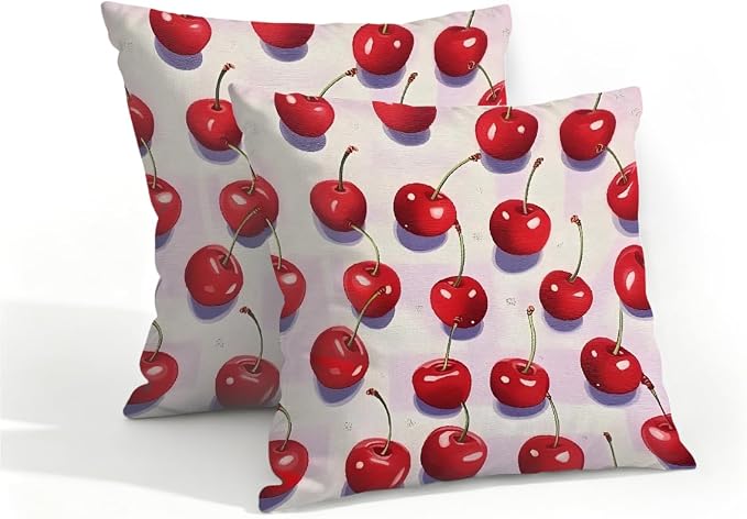 16x16 Inch Outdoor Pillow Covers Set of 2 Waterproof Throw Pillow Covers Decorative Couch Cushion Covers Red Cherry Fruit Square Pillowcases Protectors for Patio Garden Sofa