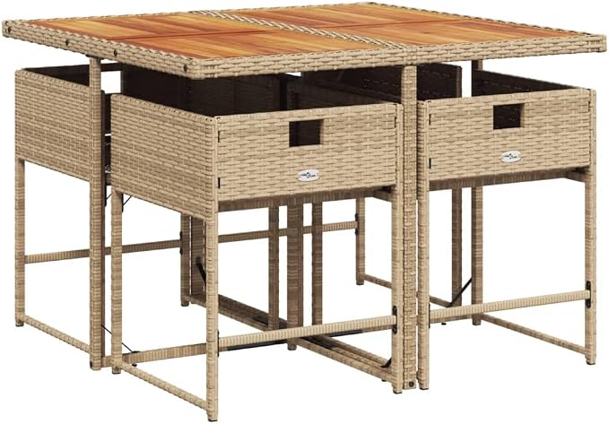 5 pcs Set Patio Dining Set & Balcony Furniture Beige PE Rattan Garden Dining Set Outdoor Dining Set for Lawn Backyard Front Porch 43.3 x 41.7 x 28.7 in