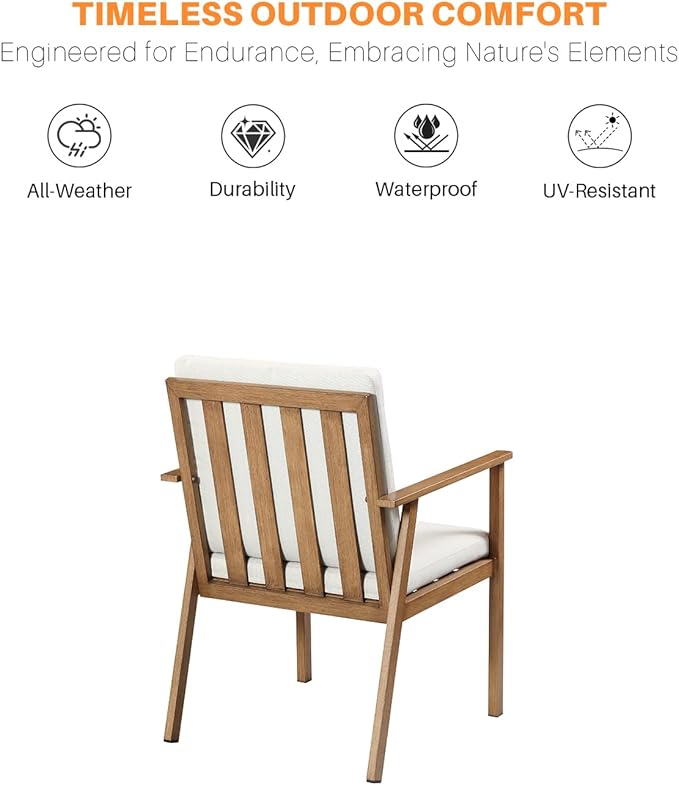 7 Pieces Patio Dining Set for 6, Never-Rust Aluminum Outdoor Table and Chair Set, Outdoor Dining Set with Cushions, Outdoor Patio Table Sets with Umbrella Hole for Deck Garden Pool, Teak