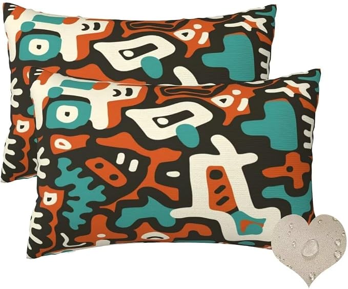 Outdoor Pillows Waterproof Set of 2 Outdoor Pillow Covers 16x24 Inch, Abstract Throw Pillows Geometric Pillow Covers, Garden Decorative Pillows Outdoor Pillows for Patio Furniture Car Home Decor-hs216