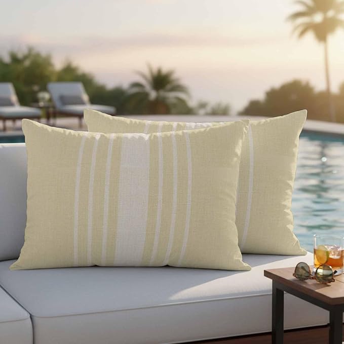 Cream Beige Striped Outdoor Pillow Covers 20x12 Inch Lumbar Pillow Covers Set of 2 Waterproof Decorative Throw Pillow Cases Modern Farmhouse Retro Lines Cushion Covers for Patio Furniture Garden Couch