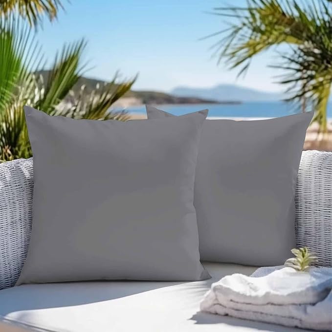 Throw Pillow Covers 20x20 Inch Set of 2, Grey Pure Color Waterproof Outdoor Pillow Covers, Aesthetics Contemporary Luxury Decorative Cushion Pillowcases for Couch, Sofa, Bed, Garden, Patio