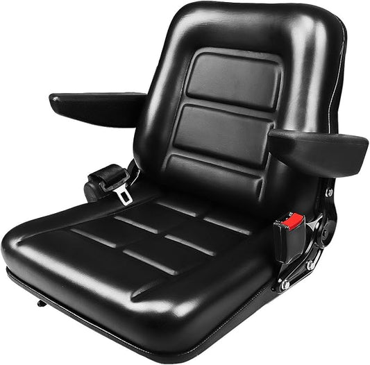 Universal Lawn Tractor Seat,Zero Turn Seat Replacement for Ariens IKON-XD | Waterproof PVC Thickened Foam Cushion Mower Seat with Seatbelt & Armrests,for Mini-Excavator,Forklift,Skid Loader