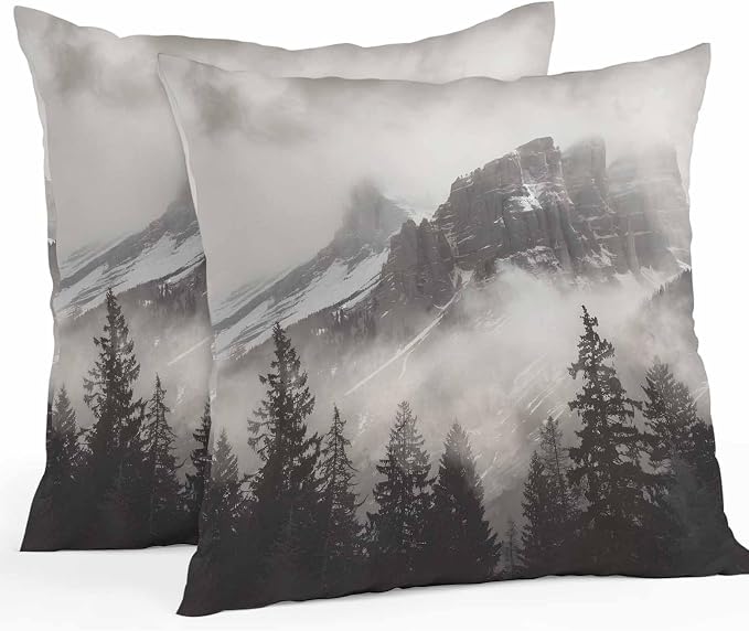 National Parks Waterproof Outdoor Pillow Covers Set of 2 Home Decor, Canadian Smokey Mountain Cliff Idyllic Pillowcase Patio Pillow Covers for Couch Bench Furniture Garden 24x24in