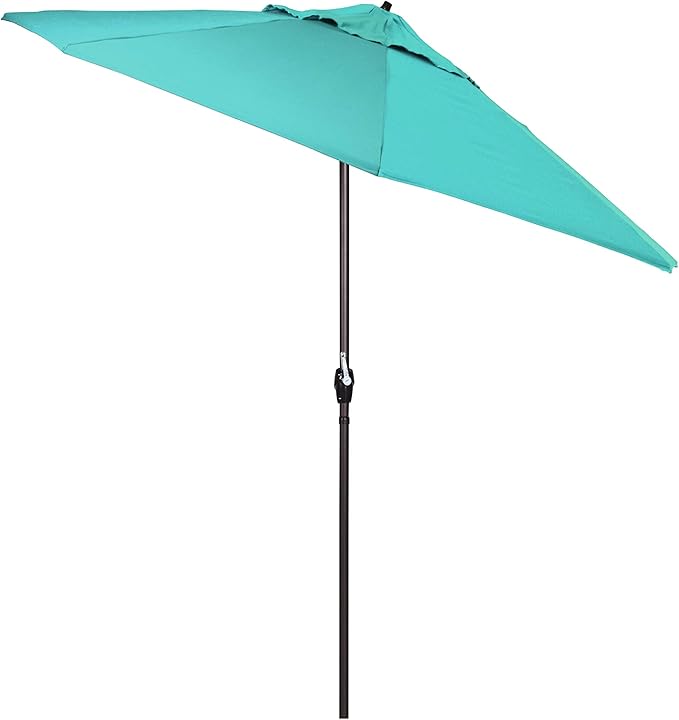 California Umbrella 12-Year Protection 9-Ft Outdoor Patio Umbrella, Sunbrella Fade-Resistant Acrylic Fabric, Auto Tilt and Crank, Heavy-Duty Aluminum Frame/Reinforced Ribs, Bronze Pole, Aruba