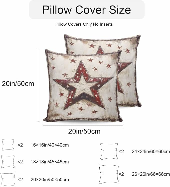 Texas Star Western Outdoor Pillow Covers 16x16 Inch Throw Pillow Covers Set of 2 Waterproof Decorative Pillow Cases Country Stars Vintage Cushion Covers for Patio Furniture Garden Couch Sofa