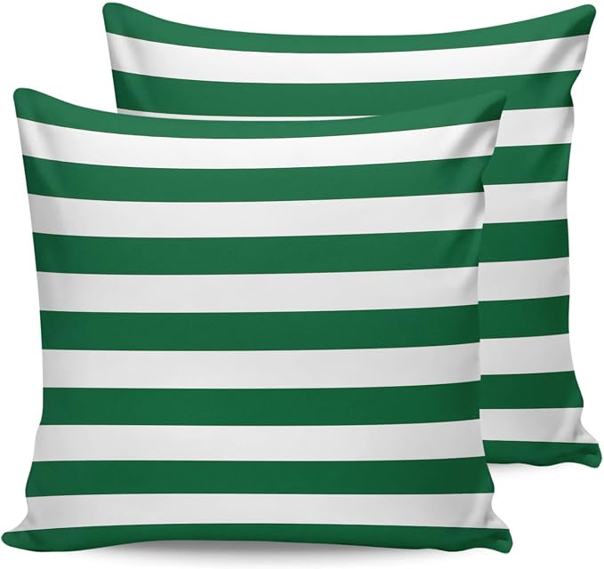 Outdoor Throw Pillow Cover Green White Geometric Striped Waterproof Cushion Covers 2 Pack Xmas Color Striped Pillow Cases Home Decoration for Patio Garden Couch Sofa 18x18In