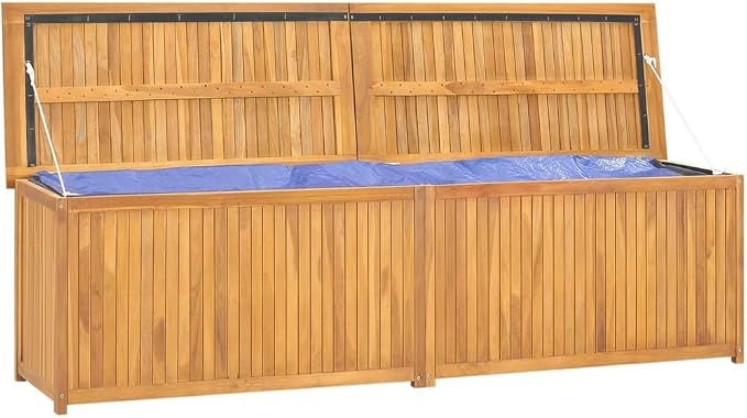 Wooden Garden Patio Storage Box with PE Bag, Deck Storage Container Box for Patio Cushions and Gardening Tools, 78.7"x19.7"x21.7" Solid Wood Teak -AA