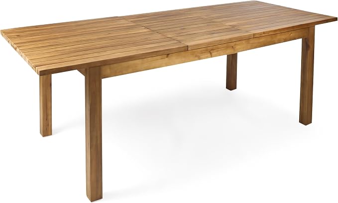 7-Piece Outdoor Patio Expandable Dining Table Set, All-Weather Acacia Wood Dinning Set with 6 Chairs and Cushions for Garden Backyard Balcony Deck Poolside