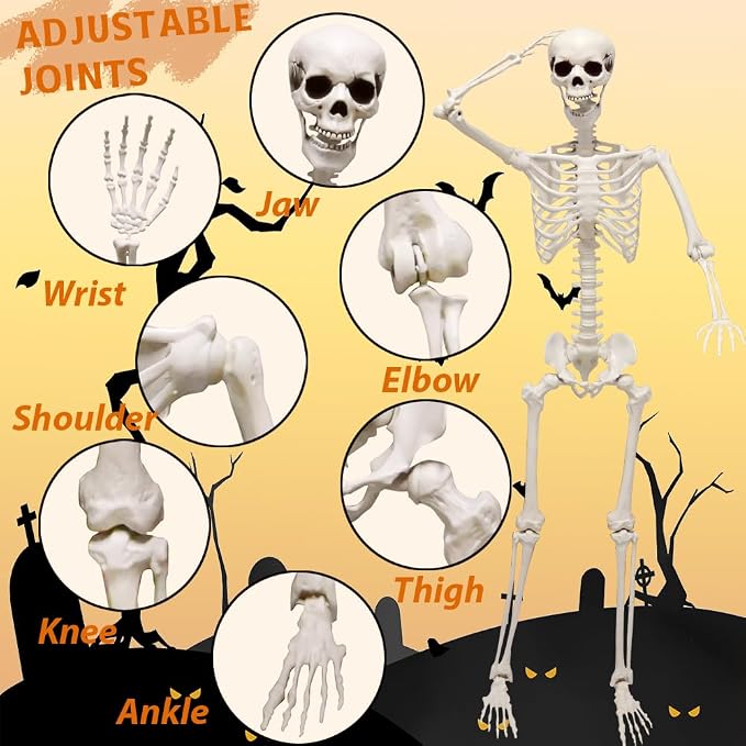 5.4ft Halloween Full Size Skeleton with Dog Cat for Haunted Party Decor | Life Like Posable Skeleton Realistic Human Plastic Bones with Animals Skeleton for Halloween Party Lawn Haunted House Decor