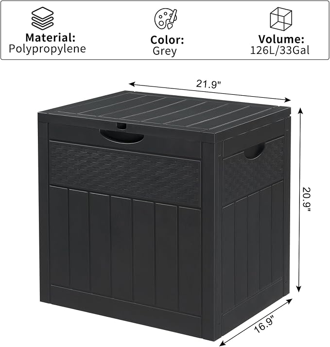 VINGLI Outdoor Storage Box, 33 Gallon Outdoor Deck Box for Patio Furniture Cushions, Garden Tools, etc. Patio Resin Deck Box with Side Handles for Garden, Yard, Patio