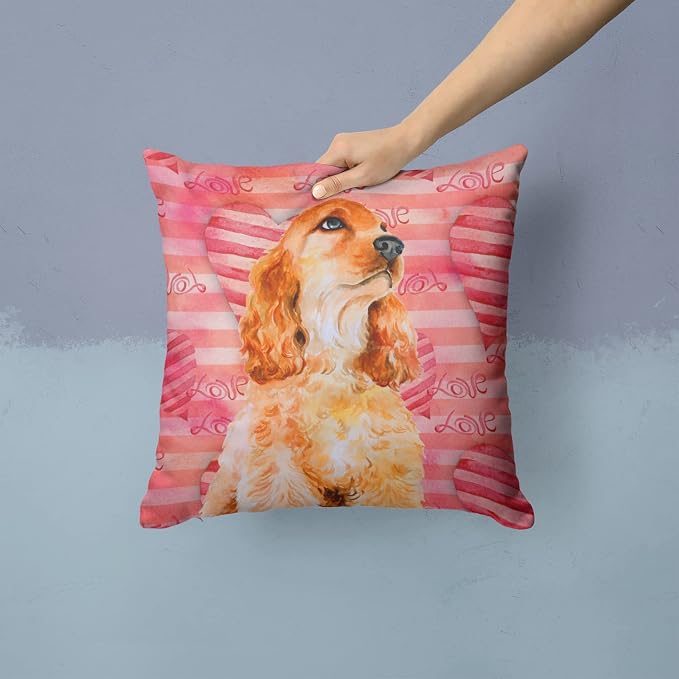 Caroline's Treasures BB9793PW1414 Cocker Spaniel Love Fabric Decorative Pillow, Red Machine Washable, Indoor Outdoor Decorative Pillow for Couch, Bed or Patio, 14Hx14W