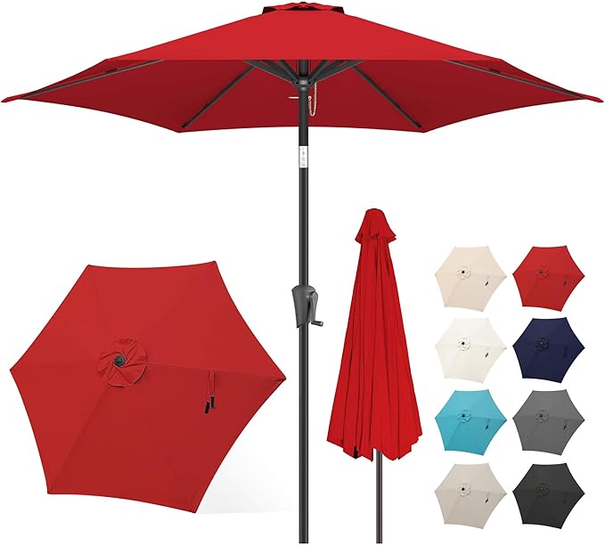 FLAME&SHADE 9ft Patio Umbrella Outdoor - Table Umbrella with Push Button Tilt and Crank, UV Protection, 6 Sturdy Ribs, Market Umbrella for Garden, Deck, Backyard, Lawn, Pool and Beach(Red)