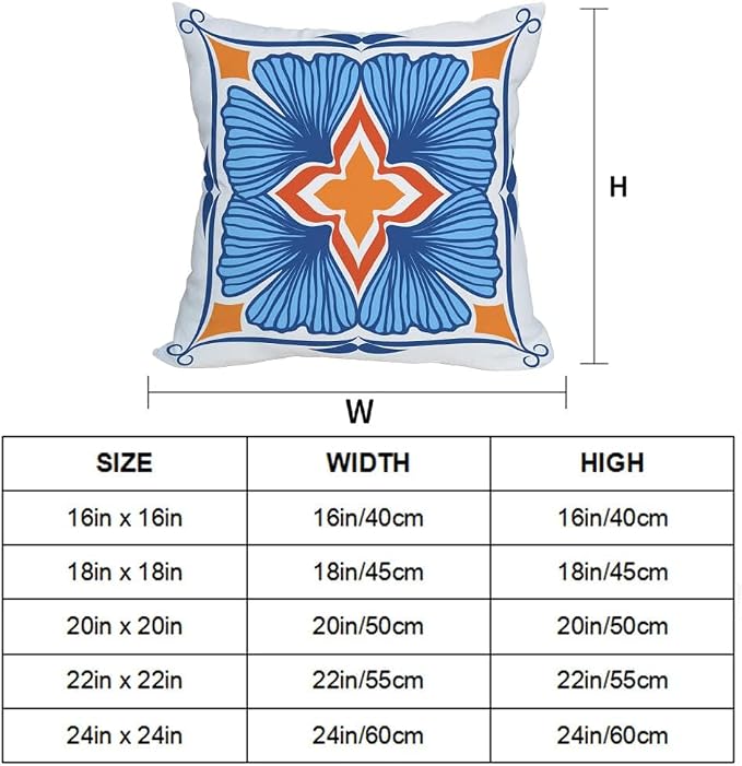 Outdoor Waterproof Throw Pillow Covers 18x18 inch Floral and Boho Style Decorative Pillow Covers Modern Geometric Pillowcase for Patio Funiture Garden Set of 4, Blue and Orange