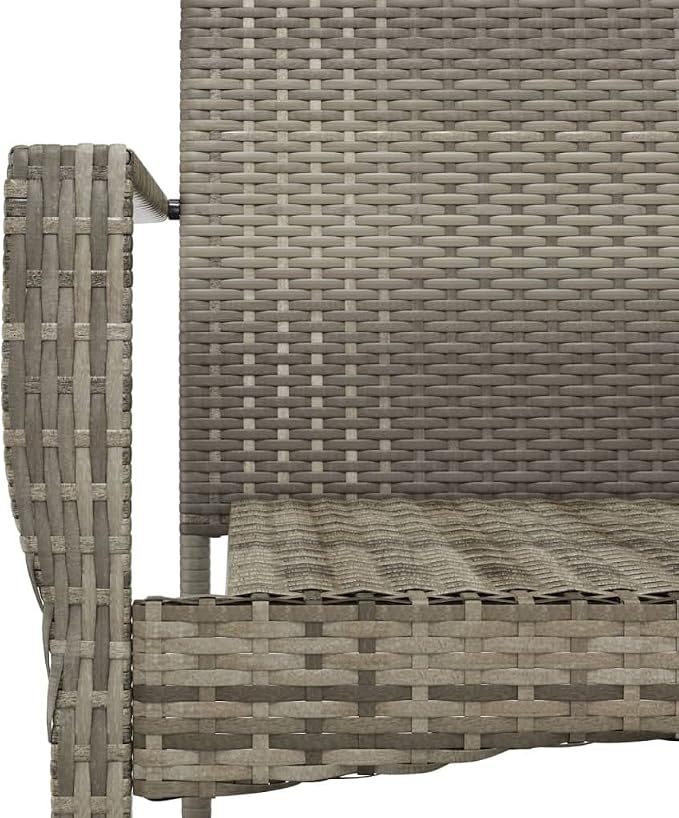 5 Piece Patio Dining Set with Cushions Gray Poly Rattan Outdoor Dining Table and 4 Chairs for Garden Backyard Deck Weather Resistant PE Wicker Steel Frame Acacia Wood Tabletop Comfortable Seating