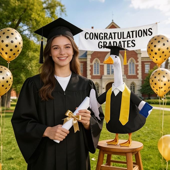 Graduation Porch Goose Outfit for 23" Porch Goose Holiday Graduation Gown Costume Party Outdoor Garden Patio Yard Lawn Art Decoration (Black)