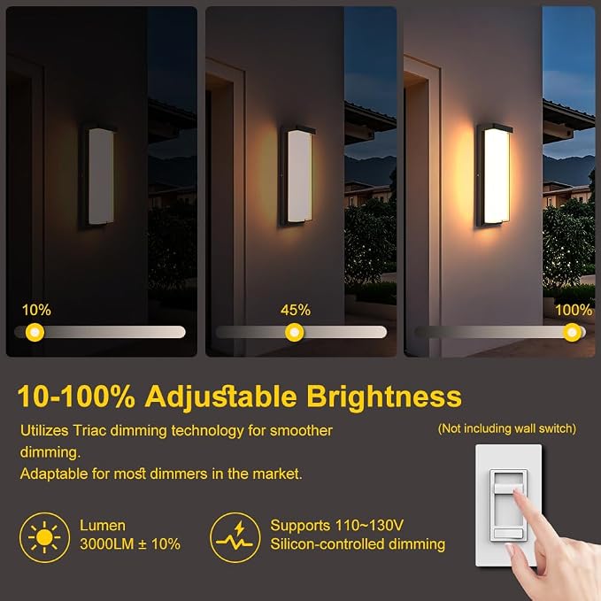 Outdoor Wall Sconce Light Fixture,16in Dimmable Modern Porch Wall Light,3000K Black Exterior Sconce Light Mounted for House Garage Porch Courtyard(1 Pack)