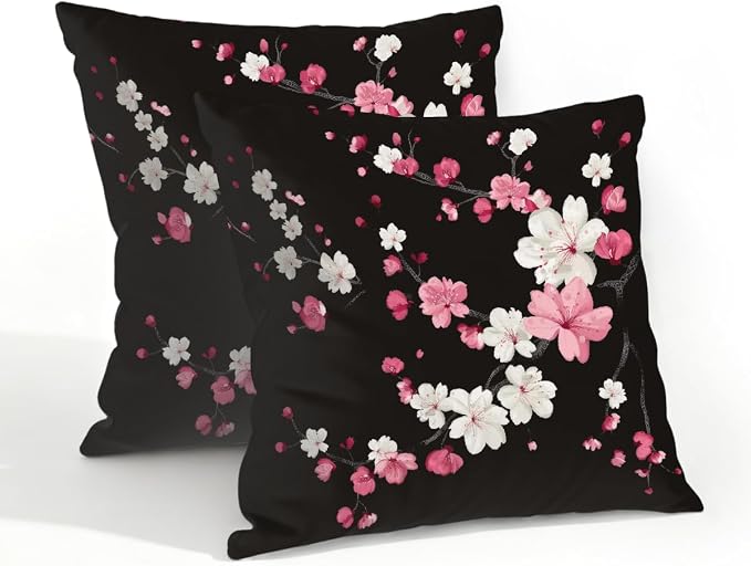 20x20 Inch Outdoor Pillow Covers Set of 2 Waterproof Throw Pillow Covers Decorative Couch Cushion Covers Cherry Blossom Pattern Square Pillowcases Protectors for Patio Garden Sofa